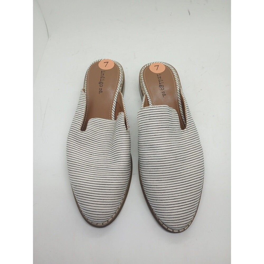 Indigo Rd Hayze Grey/White Striped Pointed Toe Mules Shoes Women's Size 7 M New